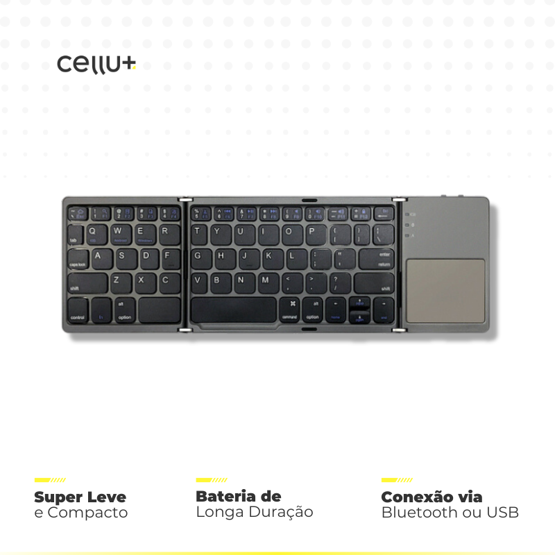 Teclado Dobrável Sem Fio com Touchpad