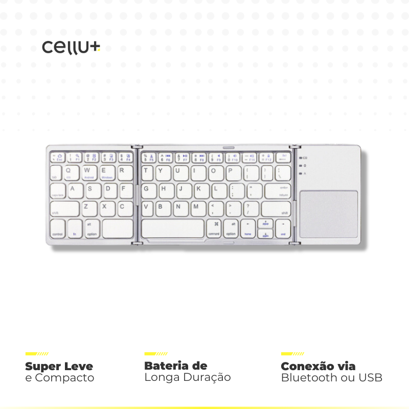 Teclado Dobrável Sem Fio com Touchpad