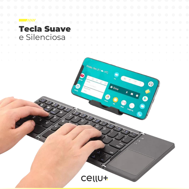 Teclado Dobrável Sem Fio com Touchpad