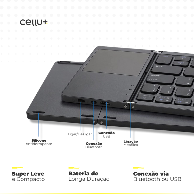 Teclado Dobrável Sem Fio com Touchpad