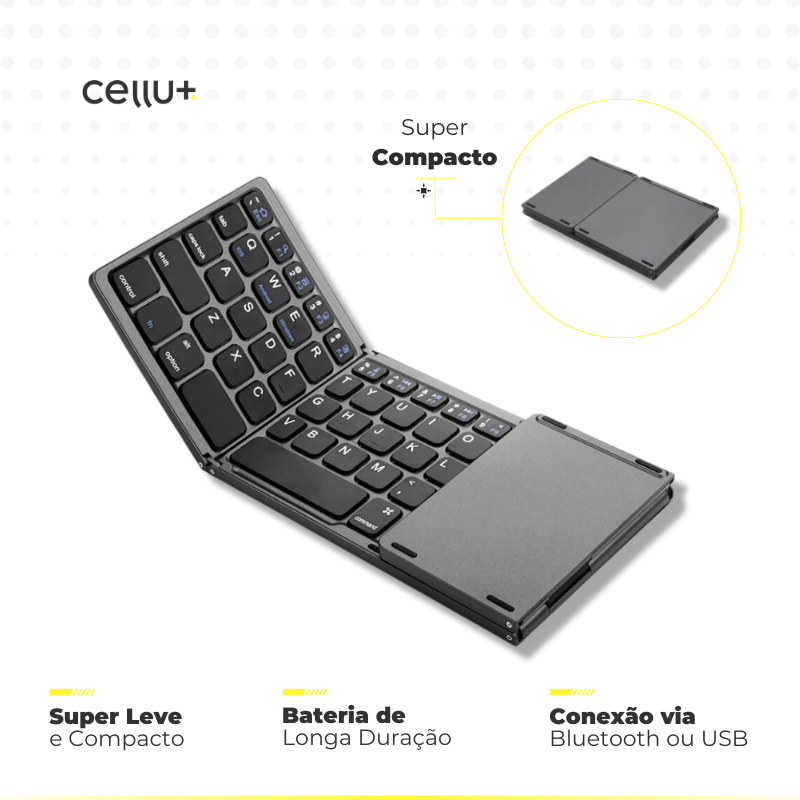 Teclado Dobrável Sem Fio com Touchpad